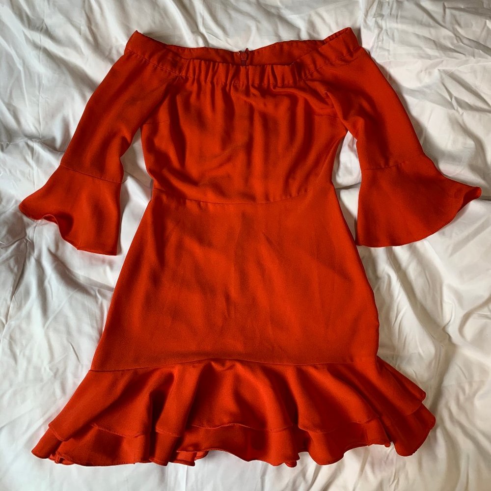 TOPSHOP Blood Orange Off-the-Shoulders Dress Size4
